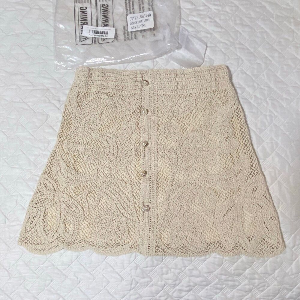 POL Skirt POL crocheted OS one size natural women lined mini skirt NEW POL knit